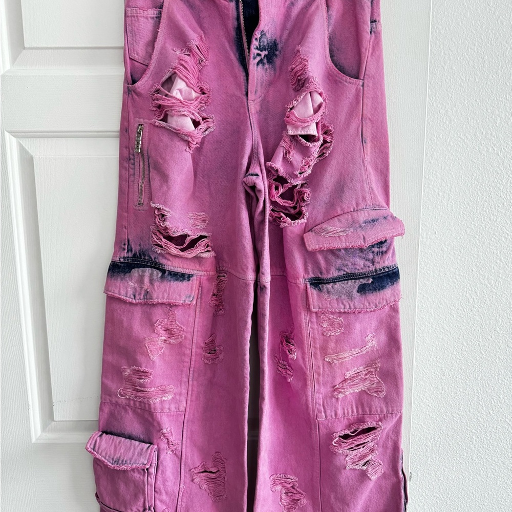 Distressed Pink Cargo Jeans